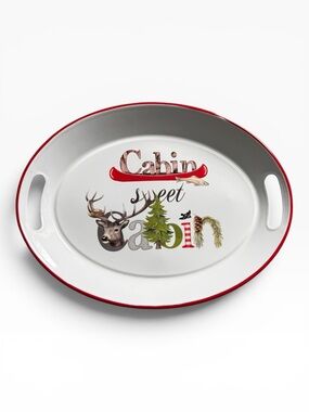 Creative Co-op Cabin Sweet Cabin Enameled Serving Tray with Handles - NWOT